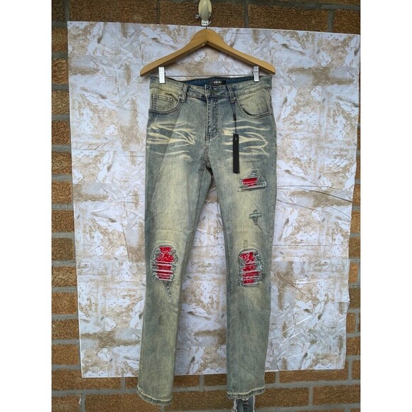 Amiri  antique indigo bandana patch jeans size 32 - Picture 1 of 12